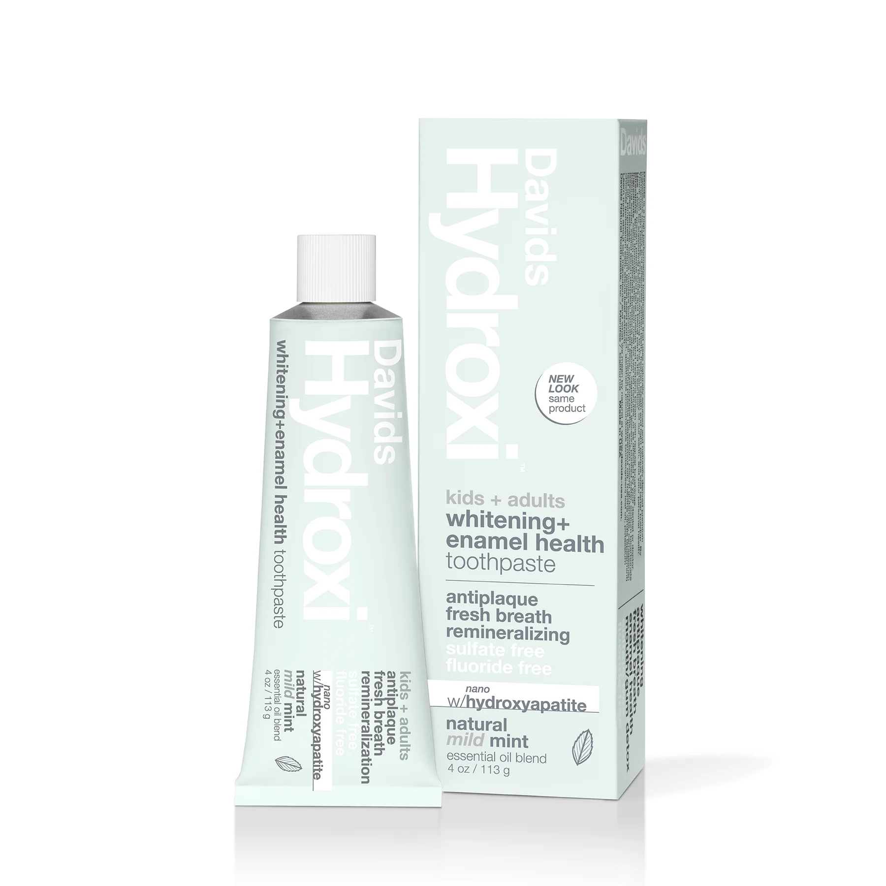 DAVIDS Hydroxi™ Whitening+Enamel Health Kids+Adults, Mild Mint dantų pasta su hidroksiapatitu