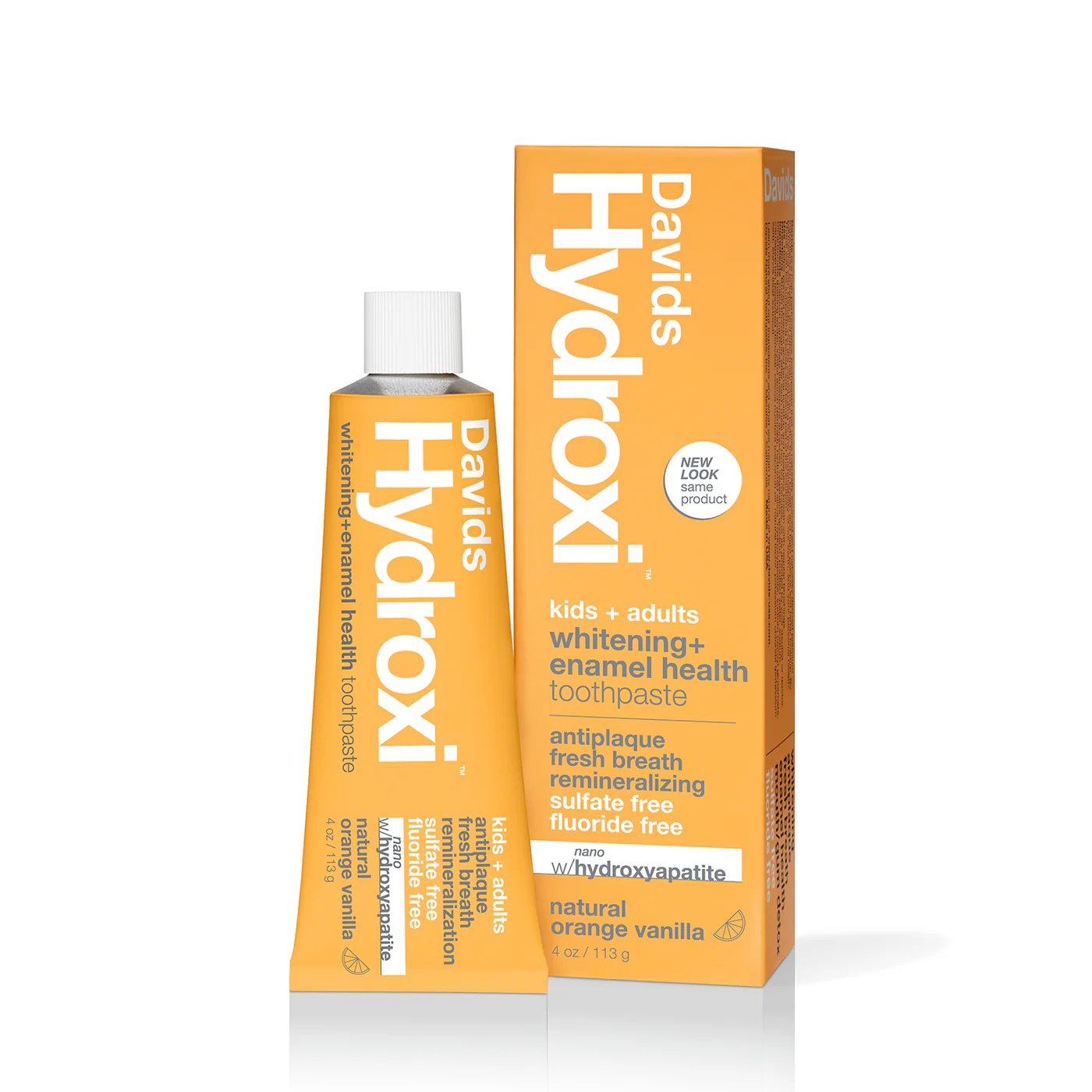 DAVIDS Hydroxi™ Whitening+Enamel Health Kids+Adult, Orange Vanilla dantų pasta su hidroksiapatitu