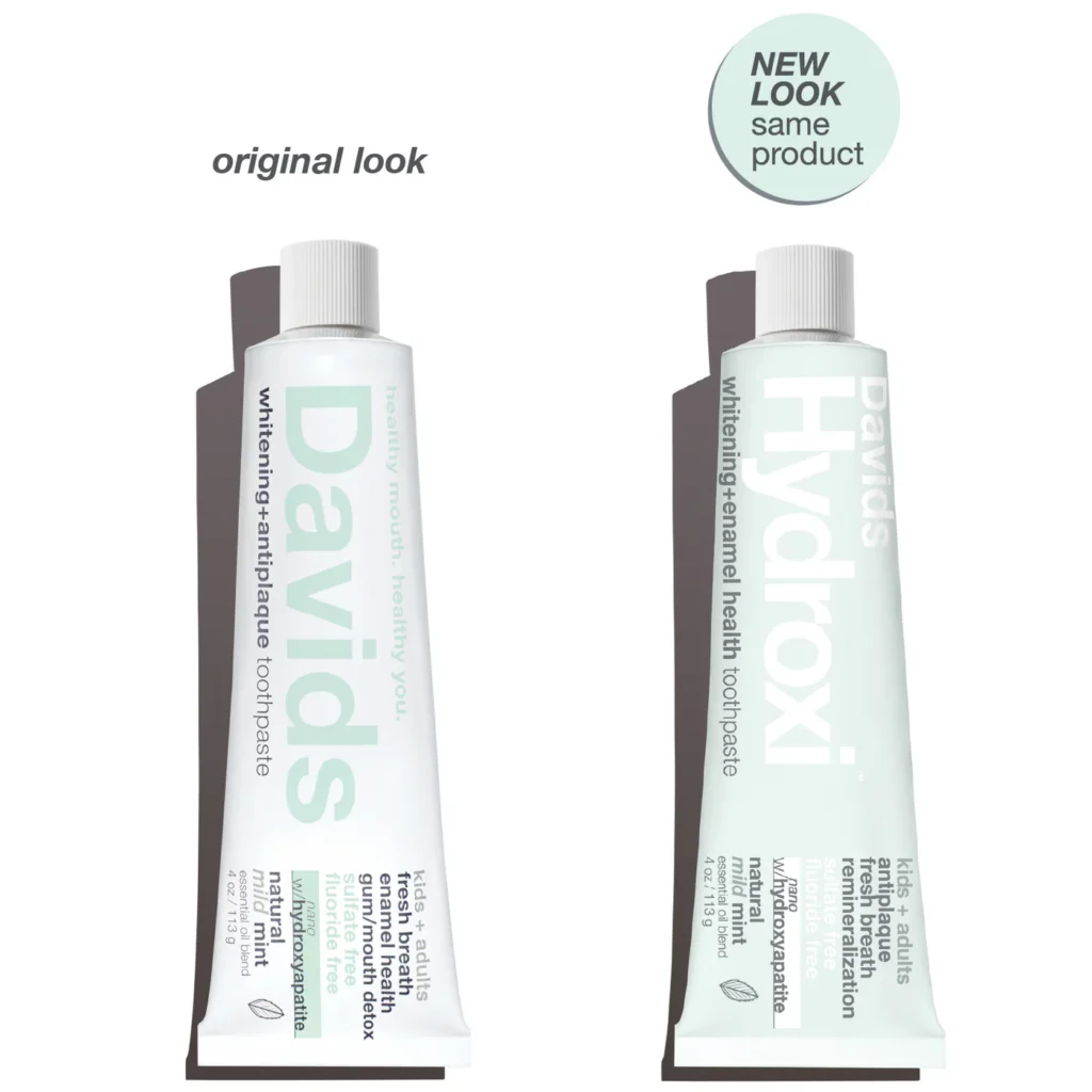 DAVIDS Hydroxi™ Whitening+Enamel Health Kids+Adults, Mild Mint dantų pasta su hidroksiapatitu