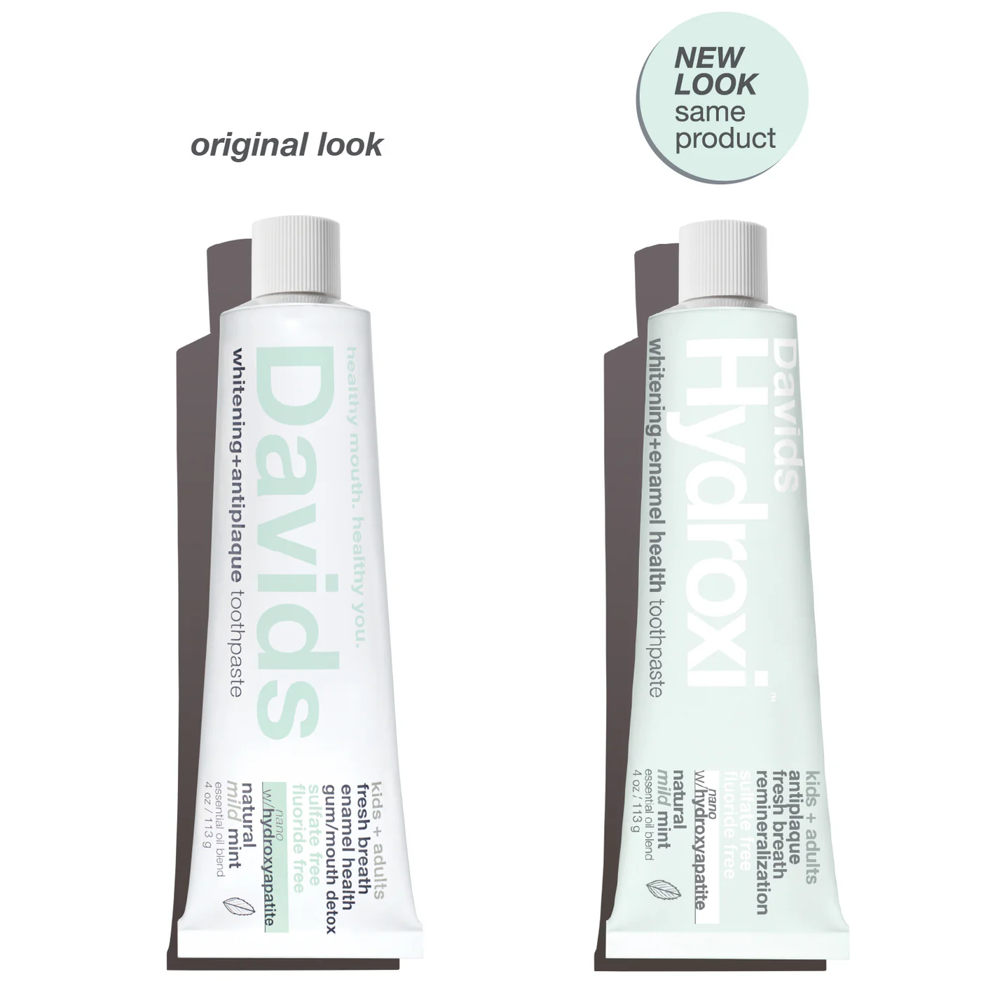 DAVIDS Hydroxi™ Whitening+Enamel Health Kids+Adults, Mild Mint dantų pasta su hidroksiapatitu