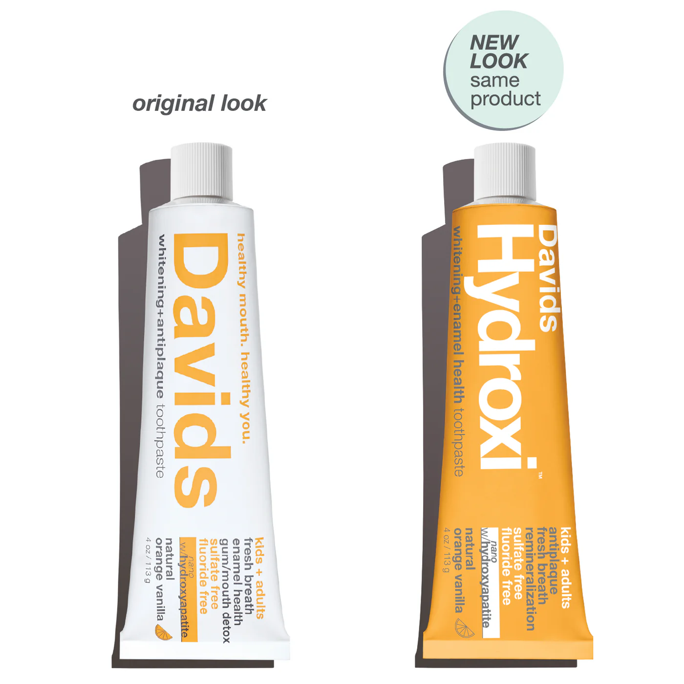 DAVIDS Hydroxi™ Whitening+Enamel Health Kids+Adult, Orange Vanilla dantų pasta su hidroksiapatitu