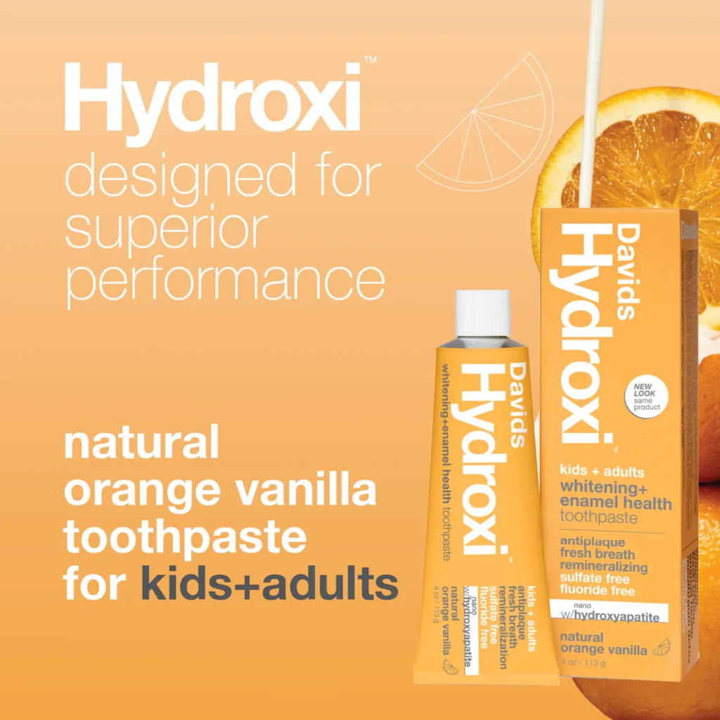 DAVIDS Hydroxi™ Whitening+Enamel Health Kids+Adult, Orange Vanilla dantų pasta su hidroksiapatitu
