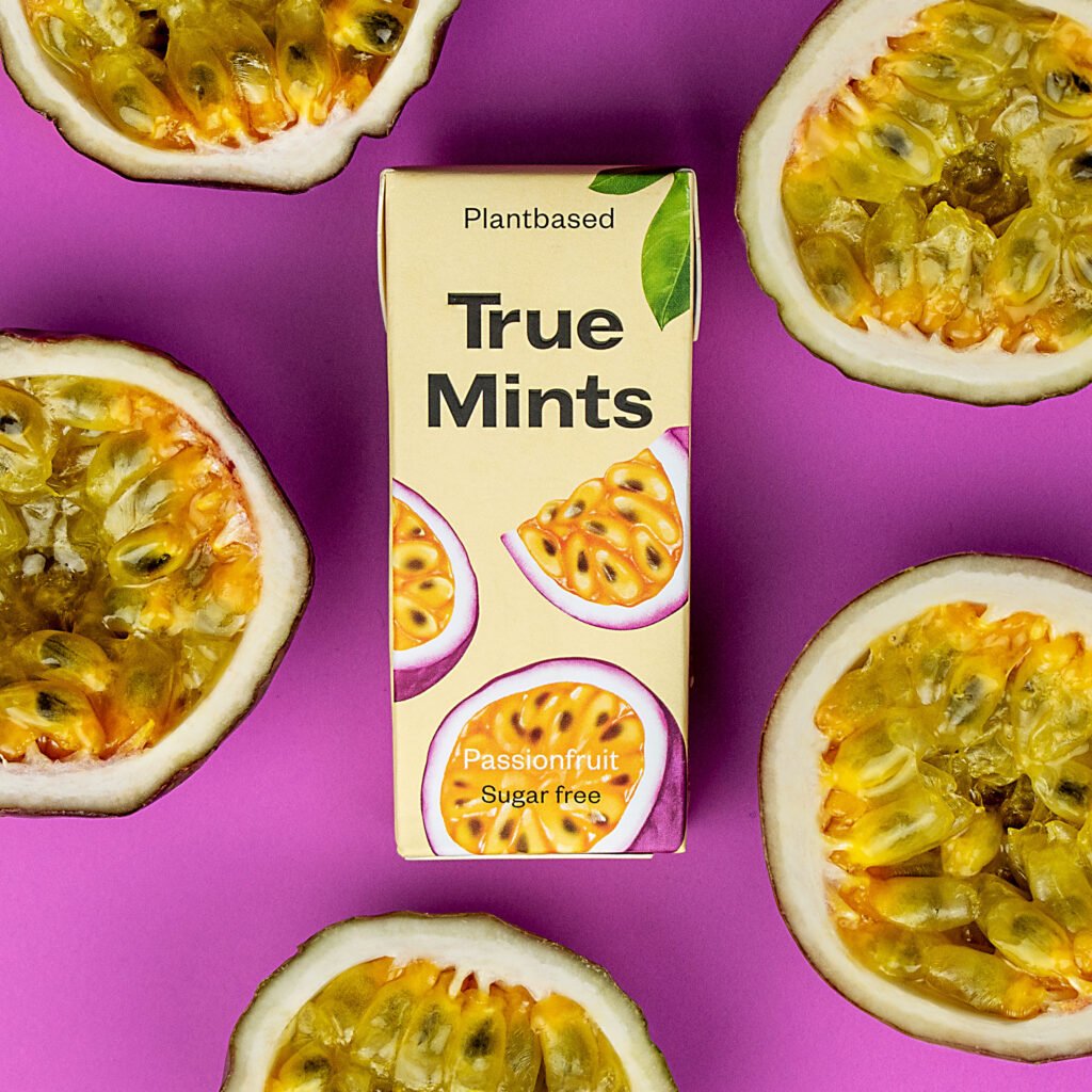TRUE MINTS pasiflorų skonio pastilės be cukraus